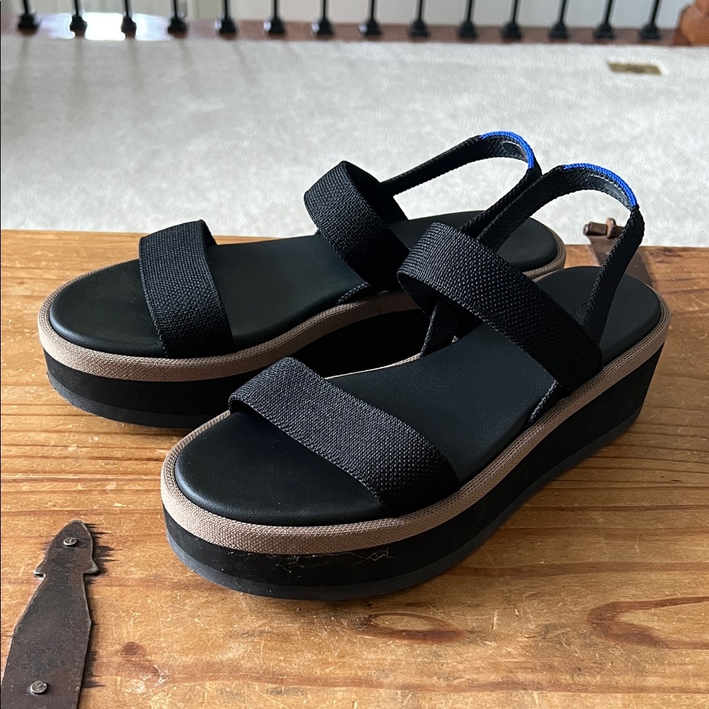 Rothy's Black and Tan Platform Sandals